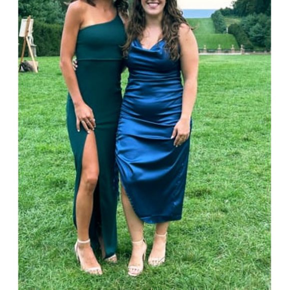 Lulus Keeper of My Heart One-Shoulder Sheath Maxi Dress Bodycon Gown in Green - Picture 5 of 6